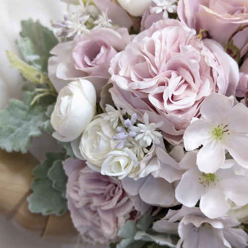 ウエディングブーケ(優しさのピンクベージュのバラ) ブートニア込み