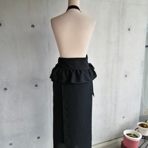 日本製】《S～3L》ブラック茶道お稽古用エプロン 普段使いでもかわいい