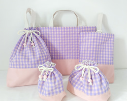 入園入学グッズ5点セット》グレーのギンガムチェック柄｜サイズ変更可