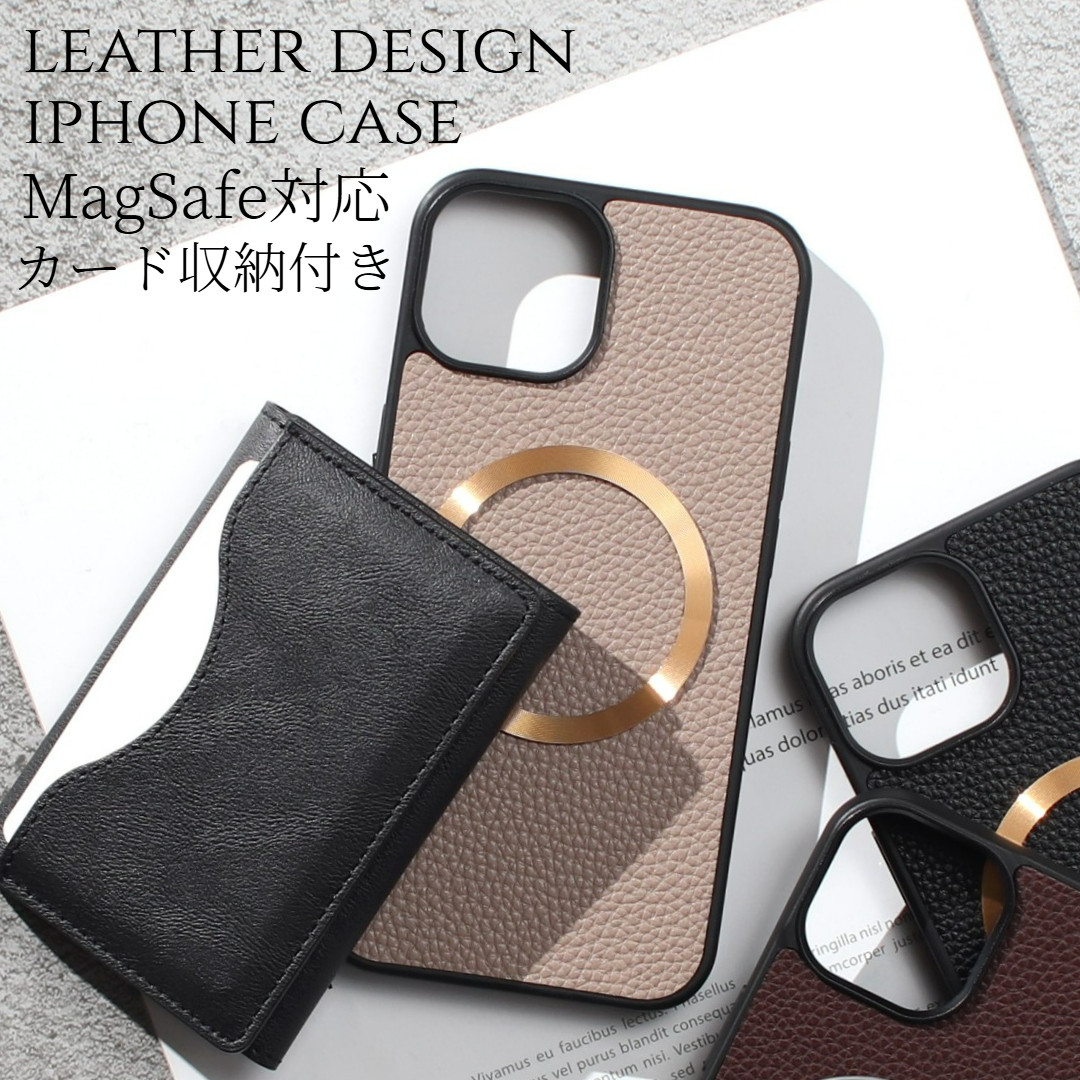 iphone13 ケース レザー 13mini 13Pro 13ProMAX カード収納 マグセーフ ゴールド メンズ
