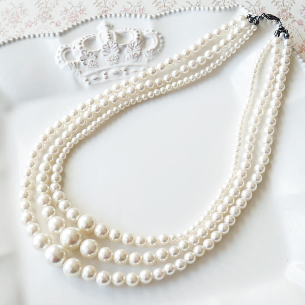 パールネックレス レディース 3連 グラデーション ショート ロリータ