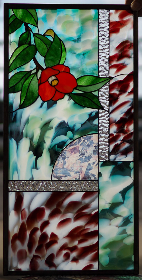 「　椿　C 」ステンドグラス・窓辺にちょこんとシリーズ 8枚目の画像