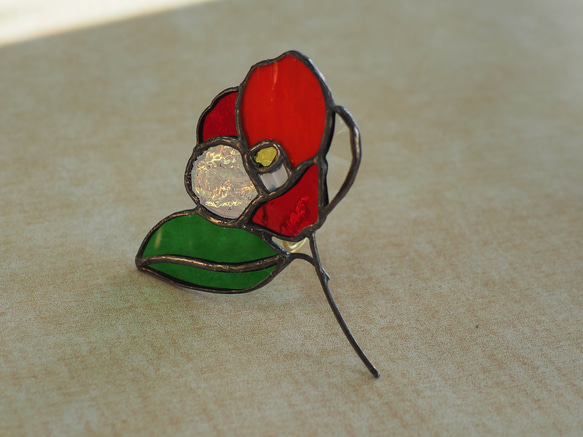 「　椿　C 」ステンドグラス・窓辺にちょこんとシリーズ 5枚目の画像