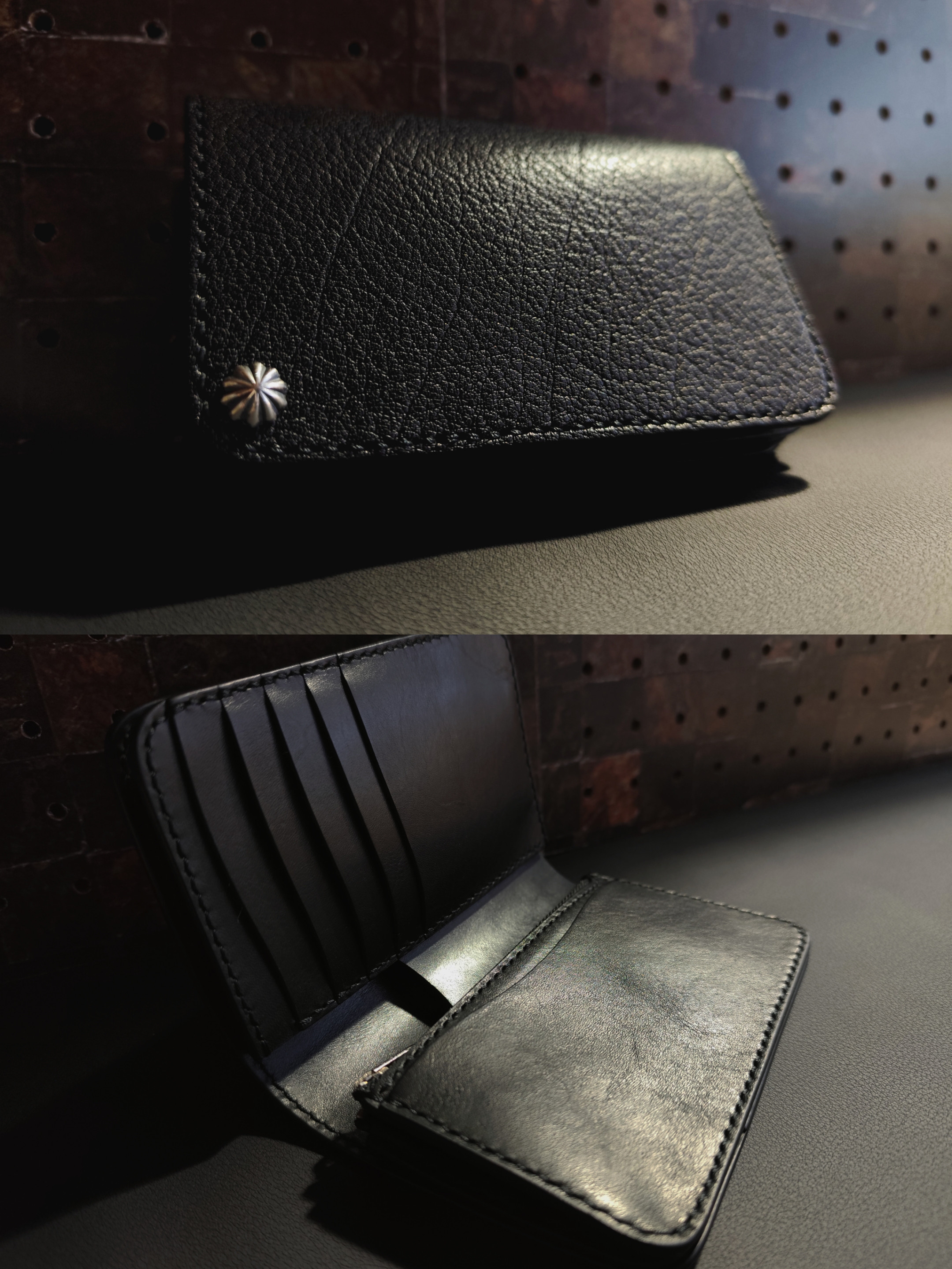 牛革ミドルウォレット　ブラック　silver950アポロコンチョ　バッファロー 牛革ミドルウォレットブラックsilver950アポロコンチョバッファロー