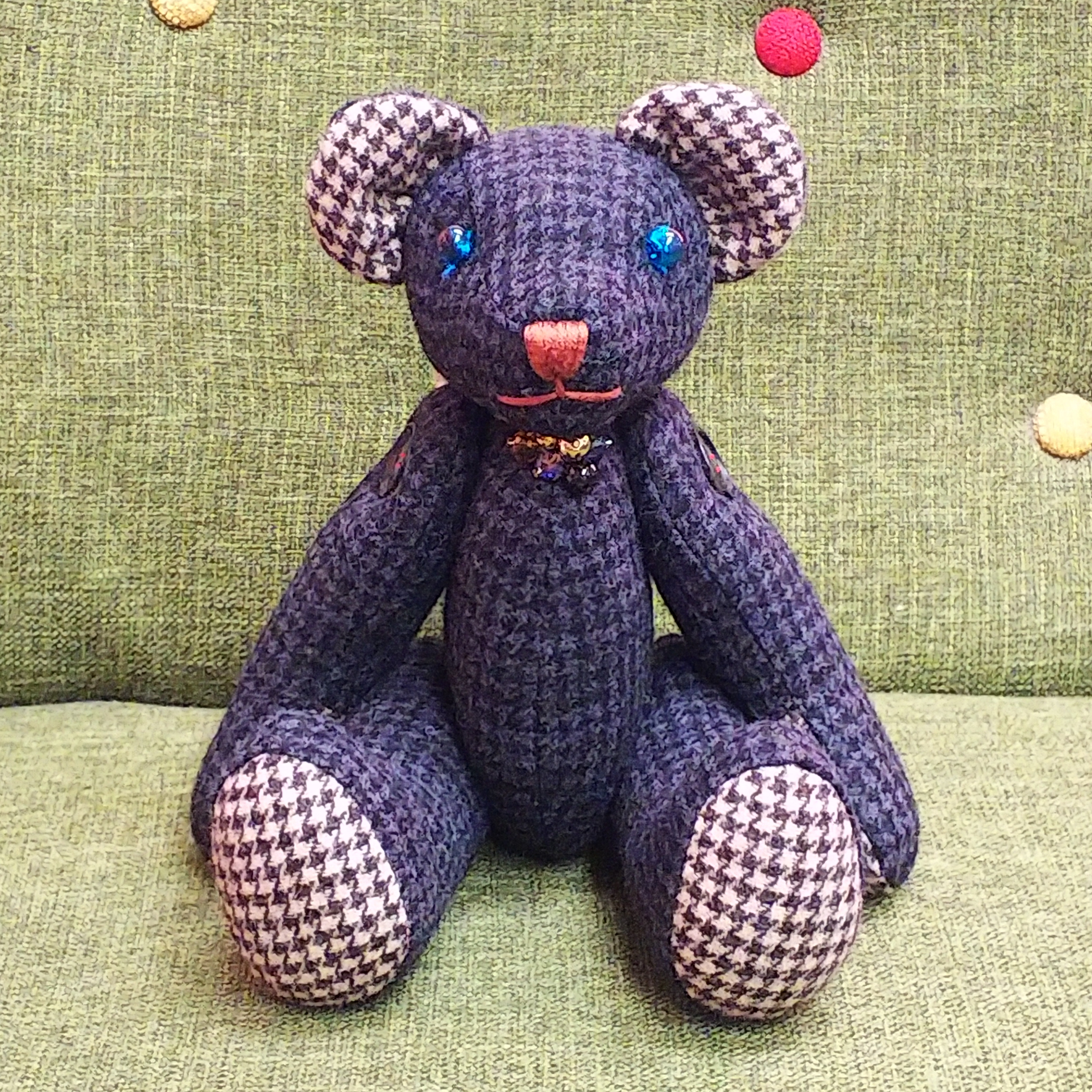 濃紺千鳥格子くまさん　中