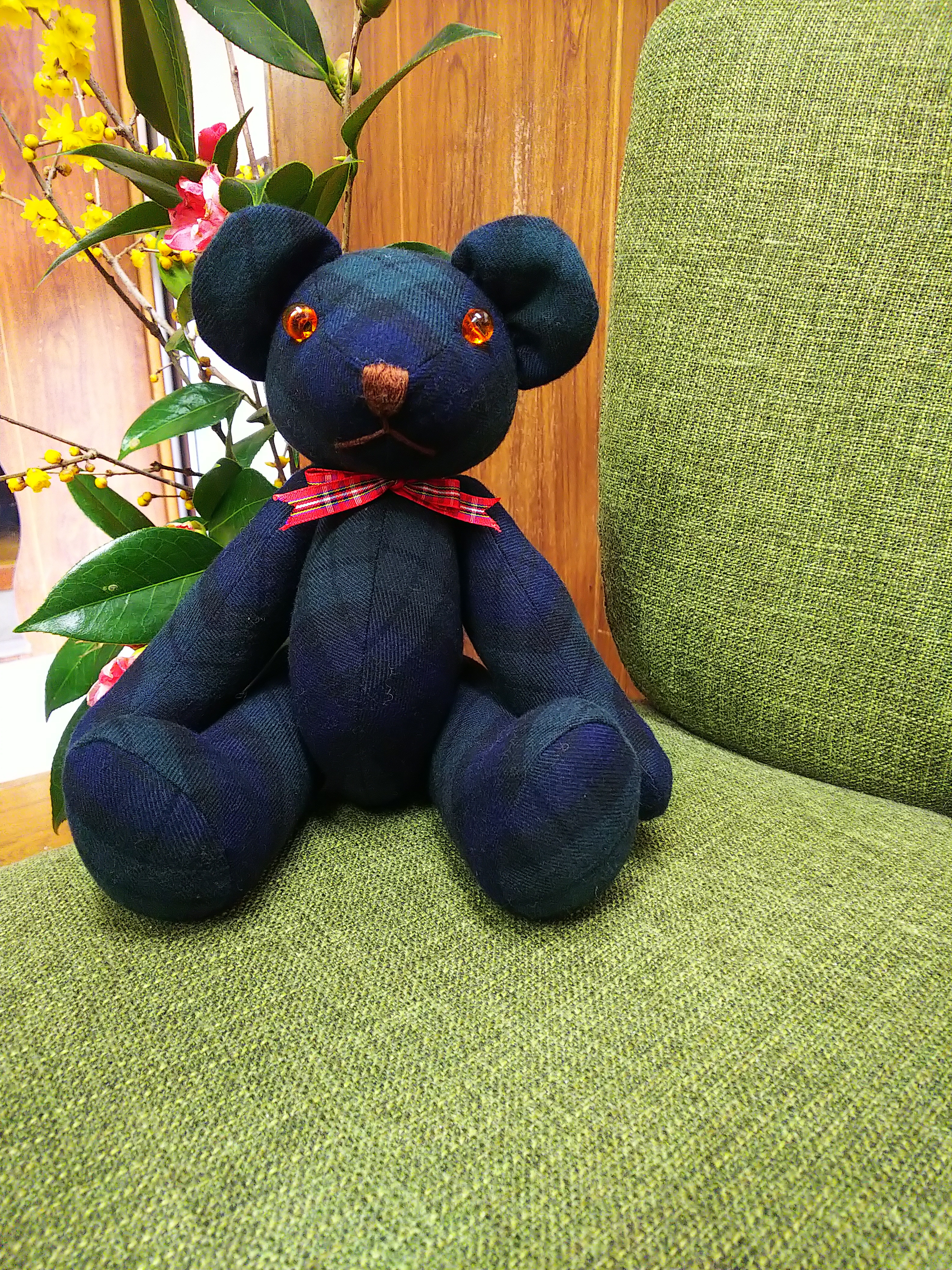 ネイビーチェックくまさん　中