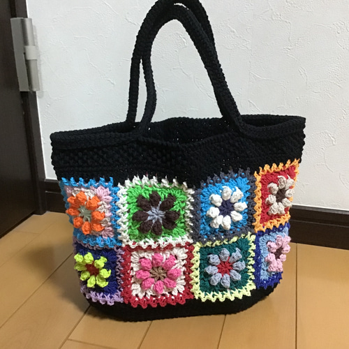 花モチーフバック☆18☆ニットバック☆編み物 トートバッグ プリシラ