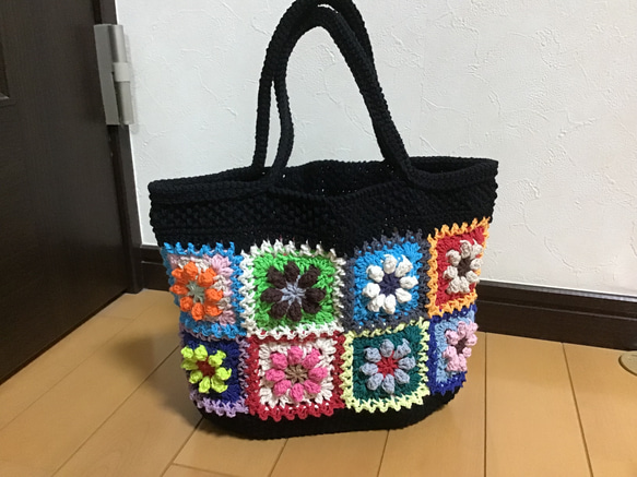 花モチーフバック☆18☆ニットバック☆編み物 トートバッグ プリシラ