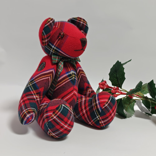 赤チェックくまさん 中 ぬいぐるみ Aton 通販 18861222｜Creema(クリーマ)