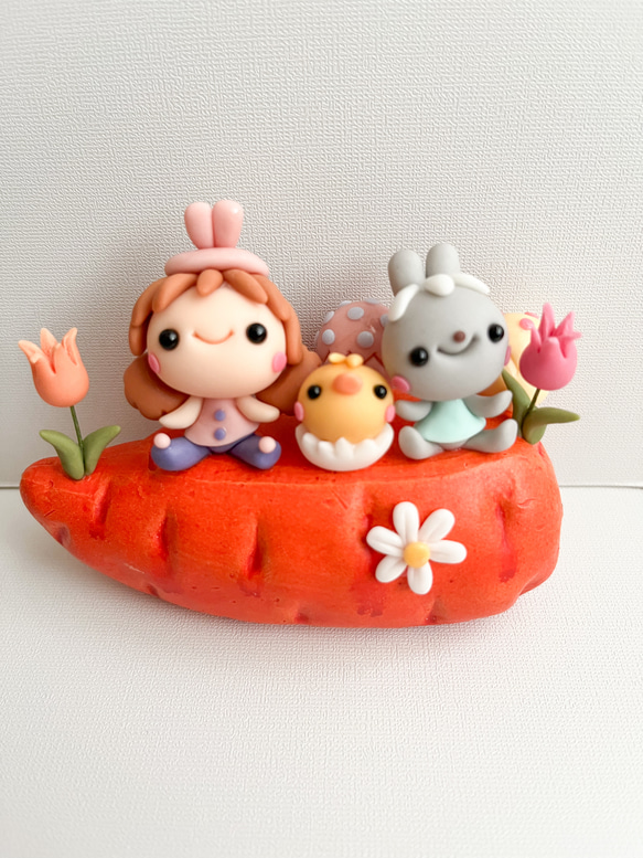 Easterにんじん　うさぎ　フェイクスイーツ　樹脂粘土　スイーツデコ 残り僅か☆HAPPY イースター うさぎ にんじん ミニチュア 粘土細工