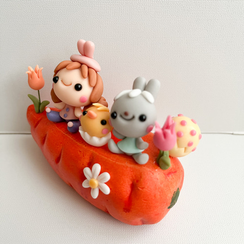 残り僅か☆HAPPY イースター うさぎ にんじん ミニチュア 粘土細工