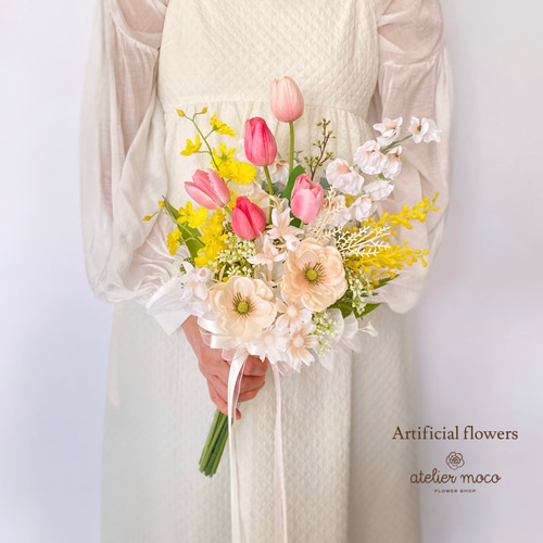 オーダーメイド】チューリップとミモザ のガーデン クラッチブーケ