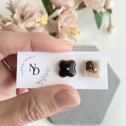 ブラウン　ベージュ　ゴールド　大人かわいい　ニュアンスデザイン　美濃焼　陶器　タイル　ピアス　イヤリング 2枚目の画像