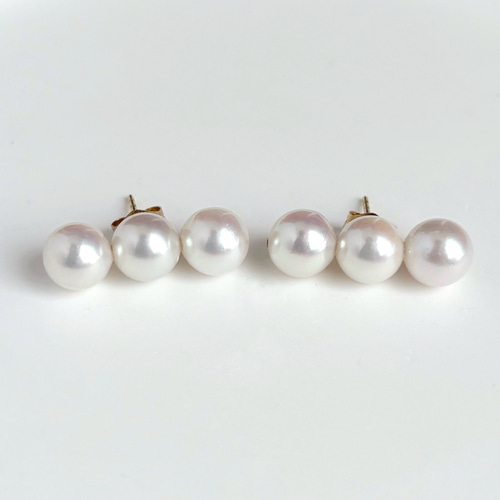 あこや真珠ピアス3連ピアスあこやパール14kgf No.177