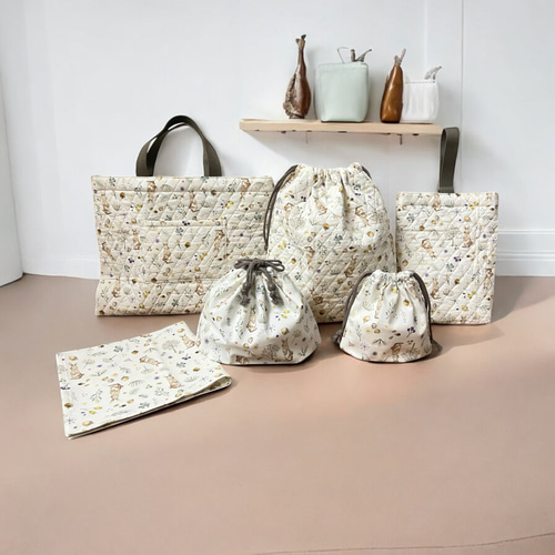 入園入学6点セット】うさぎ柄/キルト生地/ナチュラル/シンプル