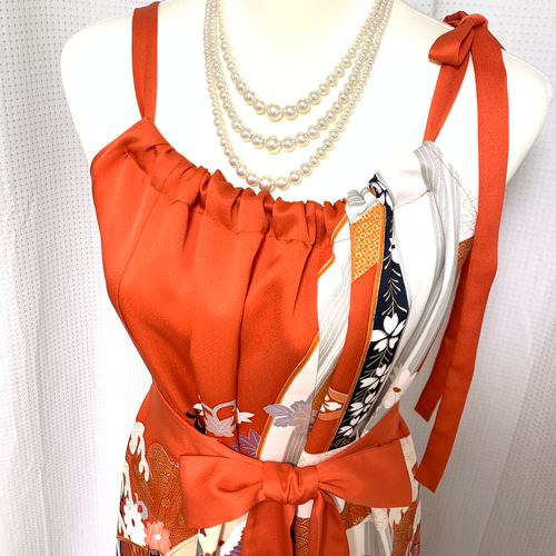 正絹】着物リメイク 豪華振袖ドレス&ショールのセット／キャミ