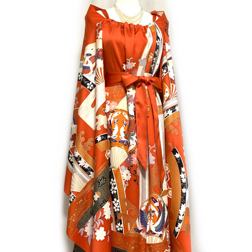 【正絹】着物リメイク 豪華振袖ドレス／キャミワンピースタイプ 正絹】着物リメイク 豪華振袖ドレス&ショールのセット／キャミ