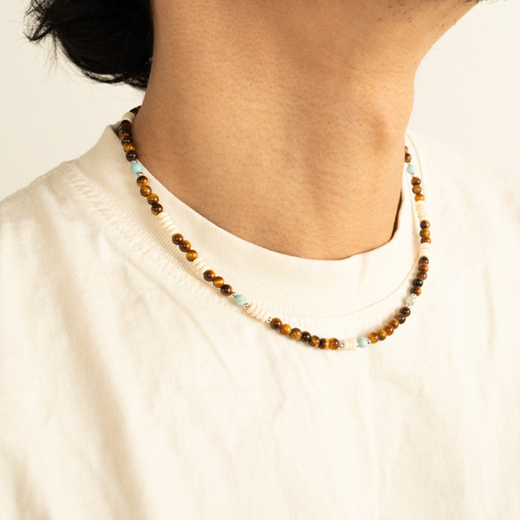 たか　天然ターコイズとタイガーアイ　ナバホパールのオリジナルネックレス 再入荷】Indian Jewelry (インディアン ジュエリー) 