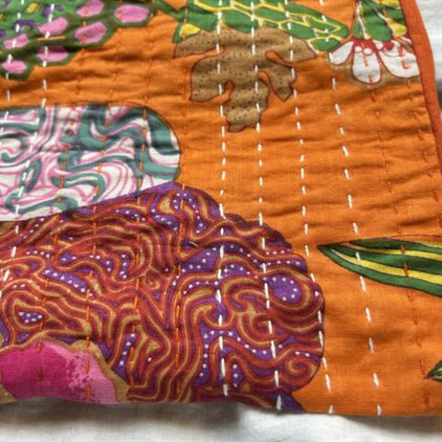 手縫いカンタのクッションカバー ブロックプリント インド 45cm × 45cm