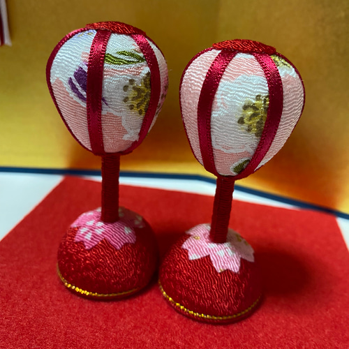 お雛様 ちりめん小物セット ミニ ぼんぼり、菱餅 房付金屏風、赤敷物
