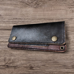 本革　手染め　トラッカーウォレット　茶×黒 ミドルトラッカーウォレット『Type03』クロムエクセル/ブラック