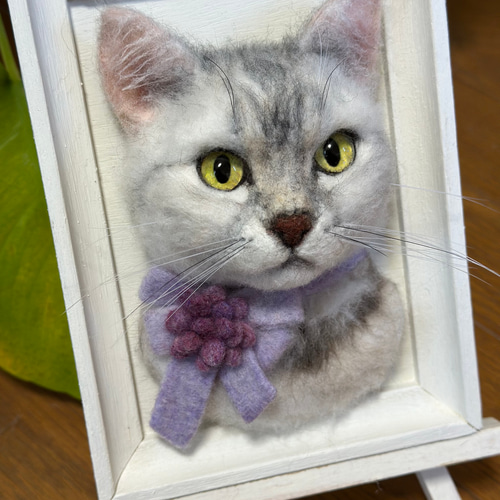 つきみ様オーダー品 羊毛フェルト 猫のぬいぐるみ 羊毛フェルト猫》 #猫(ねこ)羊毛フェルト オーダー フレーム