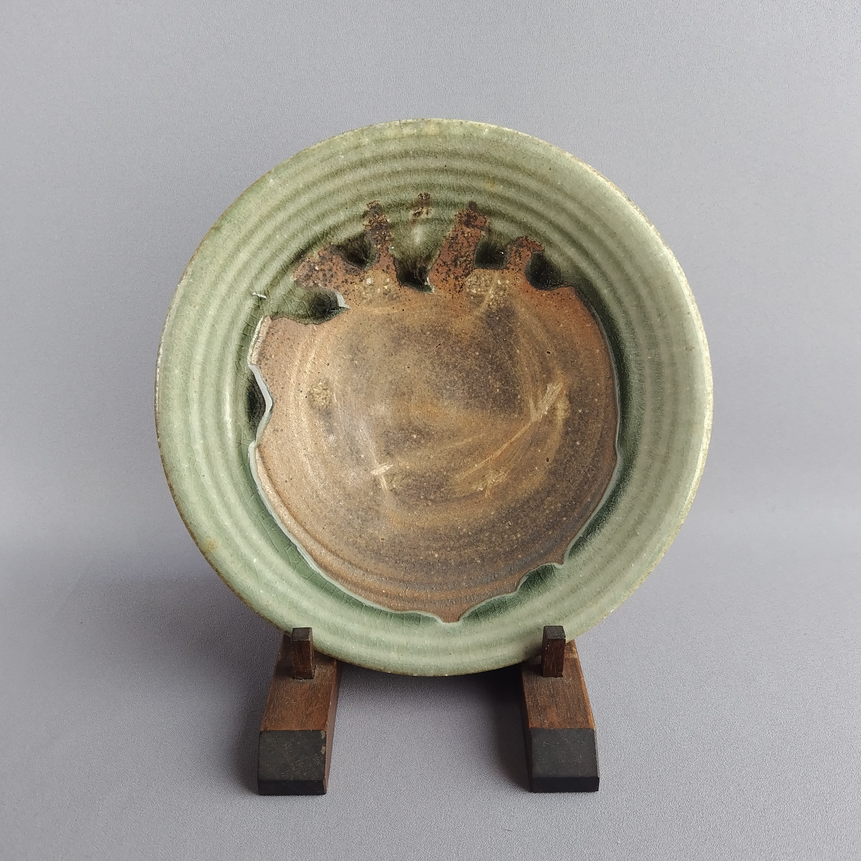 皿　焼締め　ビードロ釉　薪窯　【商品番号：00656】