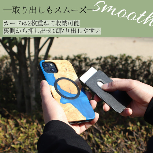 iphone ケース 木製 カード収納 マグセーフ レジン ゴールド iphone ケース 木製 16 15 14 13 mini 12 SE カード収納