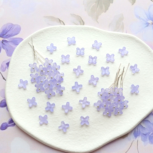 オリジナル新作★7mm ライラック　藤　ラベンダー　アジサイ　ミニお花のガラスビーズ　パステルパープル 13枚目の画像