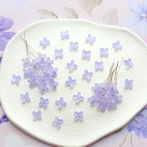 オリジナル新作★7mm ライラック　藤　ラベンダー　アジサイ　ミニお花のガラスビーズ　パステルパープル 14枚目の画像
