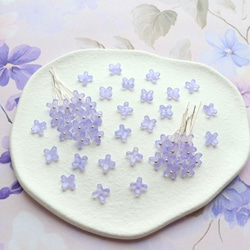 オリジナル新作★7mm ライラック　藤　ラベンダー　アジサイ　ミニお花のガラスビーズ　パステルパープル 7枚目の画像