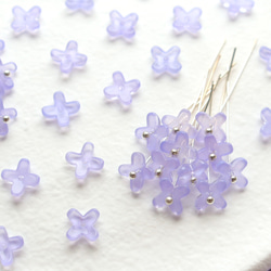 オリジナル新作★7mm ライラック　藤　ラベンダー　アジサイ　ミニお花のガラスビーズ　パステルパープル 19枚目の画像