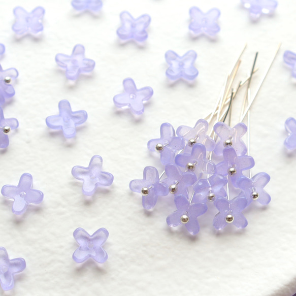 オリジナル新作★7mm ライラック　藤　ラベンダー　アジサイ　ミニお花のガラスビーズ　パステルパープル 19枚目の画像