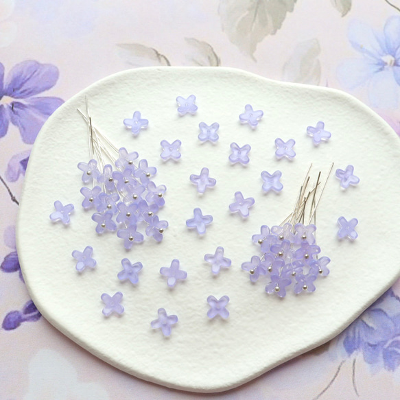 オリジナル新作★7mm ライラック　藤　ラベンダー　アジサイ　ミニお花のガラスビーズ　パステルパープル 12枚目の画像