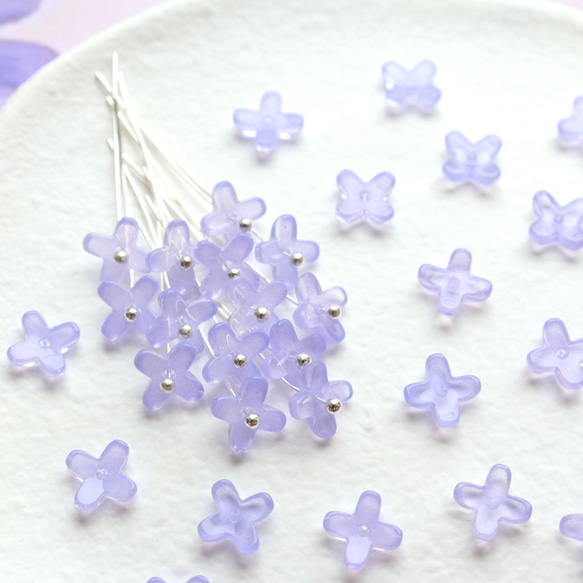 オリジナル新作★7mm ライラック　藤　ラベンダー　アジサイ　ミニお花のガラスビーズ　パステルパープル 8枚目の画像
