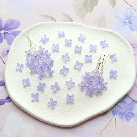 オリジナル新作★7mm ライラック　藤　ラベンダー　アジサイ　ミニお花のガラスビーズ　パステルパープル 17枚目の画像