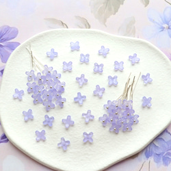 オリジナル新作★7mm ライラック　藤　ラベンダー　アジサイ　ミニお花のガラスビーズ　パステルパープル 11枚目の画像