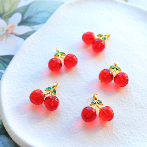 さくらんぼ　ガラス細工　ミニチュア さくらんぼ 置物 オブジェ 装飾 クリスタル ガラス アクセント