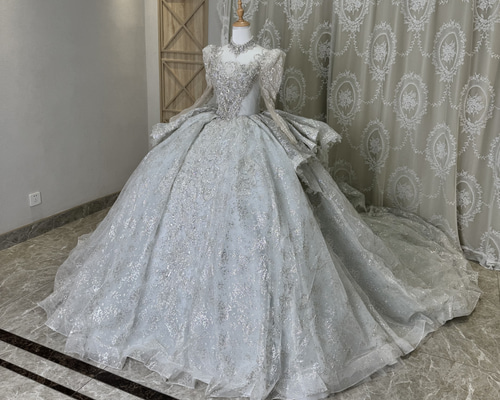 長袖トレーンウェディングドレス ウェディングドレス 白 結婚式 花嫁 トレーン 二次会 長袖