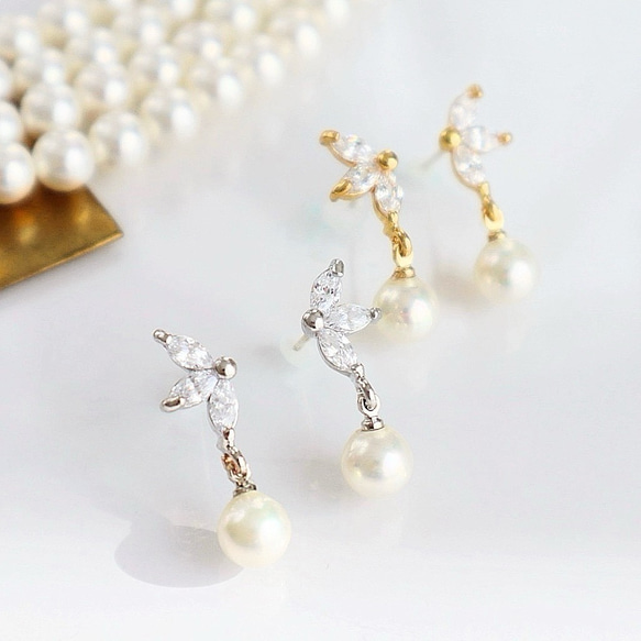 S925 zirconia silver pearl bijou pierce ジルコニアシルバー