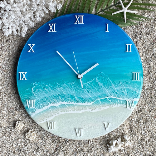 レジン海アート_時計 掛け時計 海を感じるインテリア時計 リアル白砂浜