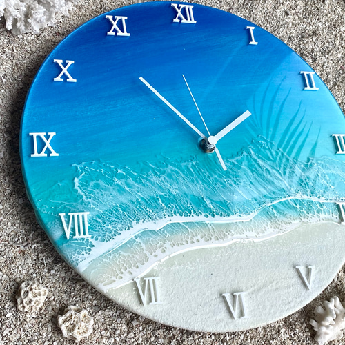レジン海アート_時計 掛け時計 海を感じるインテリア時計 リアル白砂浜