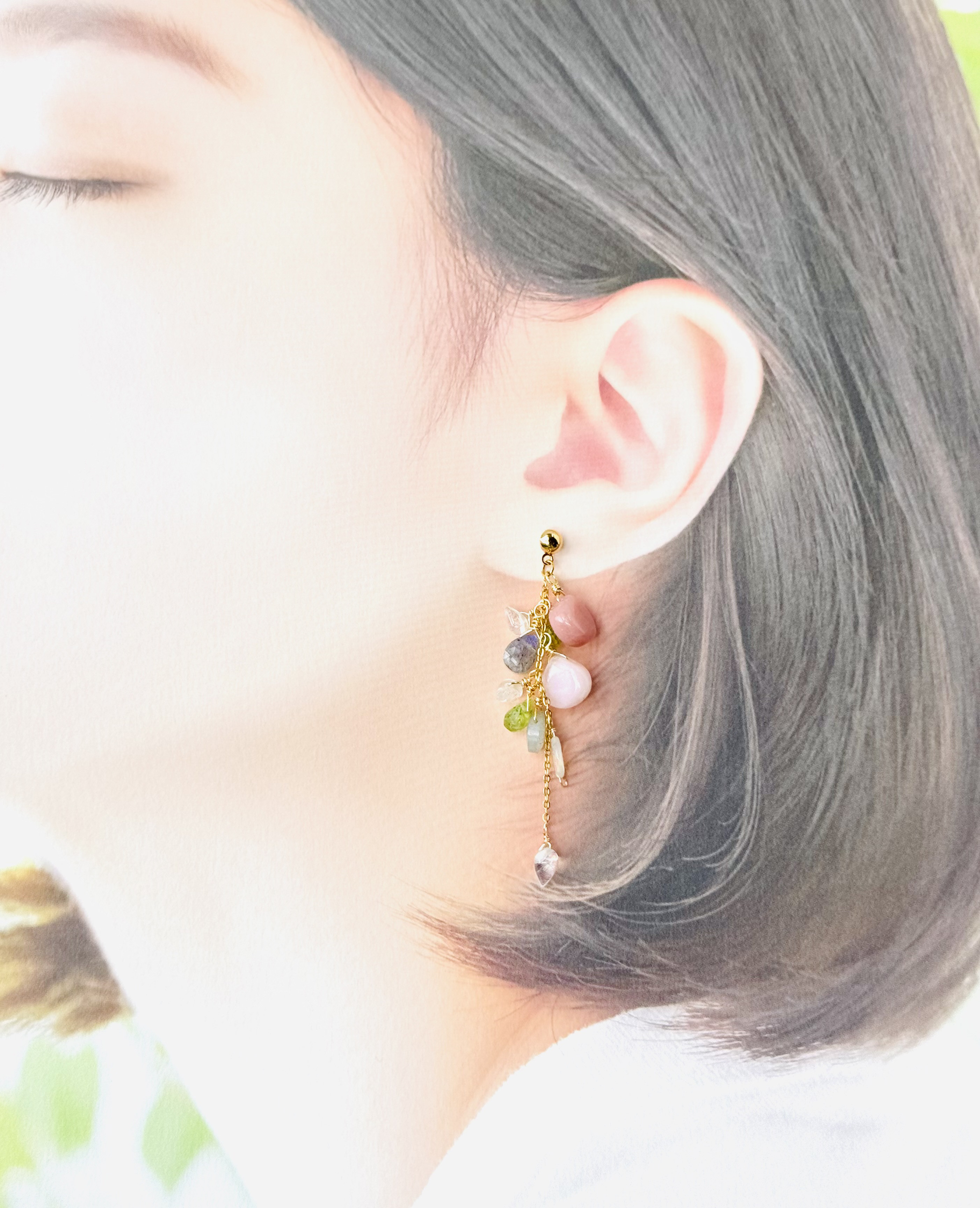 ピンクオパール春ピアス