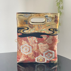 帯リメイク3wayバッグ 和装バッグ 本金箔花菱亀甲 クラッチバッグ 