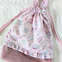 レッスンバッグ ギンガムチェックブルーフリル 入園入学 女の子