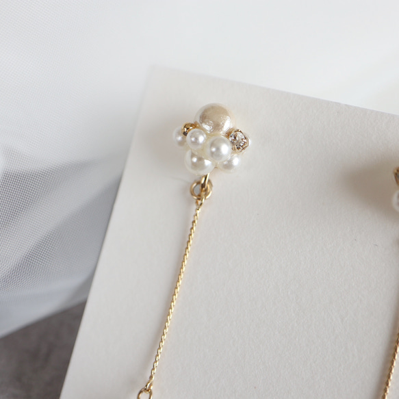 小さなパールが揺れるパール&パールピアス/イヤリング▪︎上品▪︎ウェディング 4枚目の画像