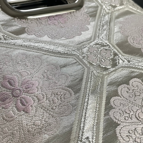 帯帯リメイク3wayバッグ 和装バッグ シルバーと紫の蜀江文 クラッチ  