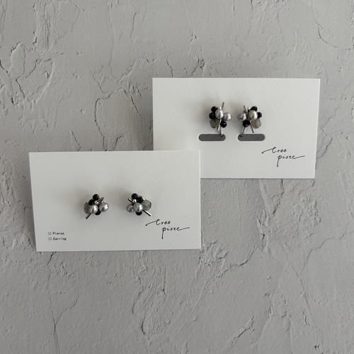 No.276 グレー淡水パール×ブラックスピネル ピアス（その他