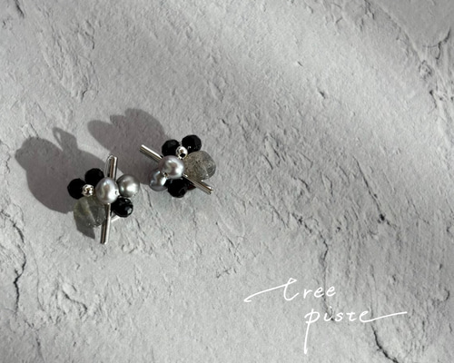 No.276 グレー淡水パール×ブラックスピネル ピアス（その他