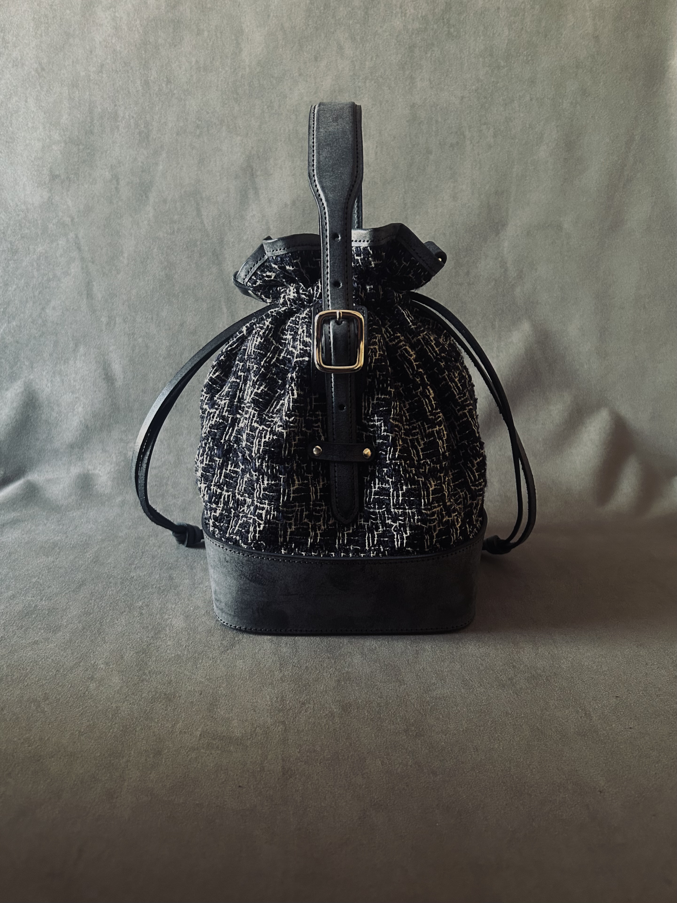 kinchaku bag （tweed×leather）